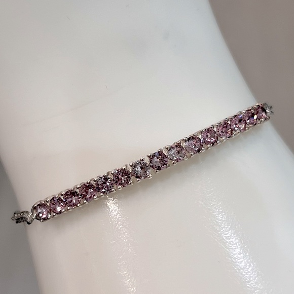 SWAROVSKI Antique Pink Crystal Sterling Silver BOLO Bar Bracelet - Picture 3 of 14